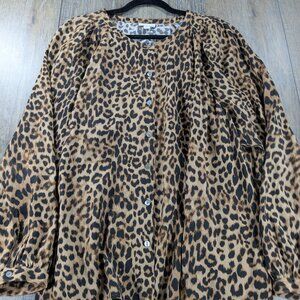 2/$30 J Jill Top Womens Large Leopard Print Button Up Peasant Long Sleeve BOHO